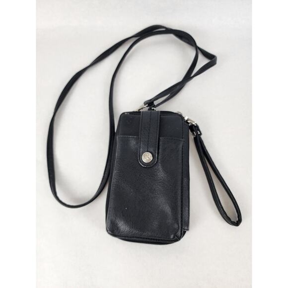 Relic Women's Black Messenger Bag Purse Zipper Wallet 4"x7"x1.5" Wrist Strap - Picture 2 of 9